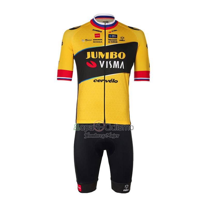 Jumbo Visma Ropa Ciclismo Culotte Corto 2023 Mangas Cortas Negro AMarillo